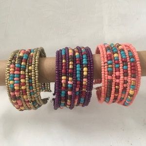 NWOT New Women's Bohemian Beaded Woven Chunky Cuff Set of 3 Bracelets Hippie